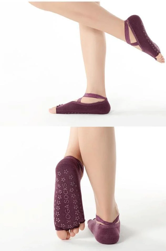 Custom High Quality Soft Cozy Open Toe Nonslip Yoga Socks with PVC Dots