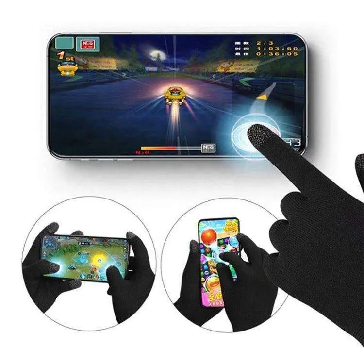 Anti Slip Knitted Black Sweat Proof Full Finger Game Touch Screen Gaming Gloves