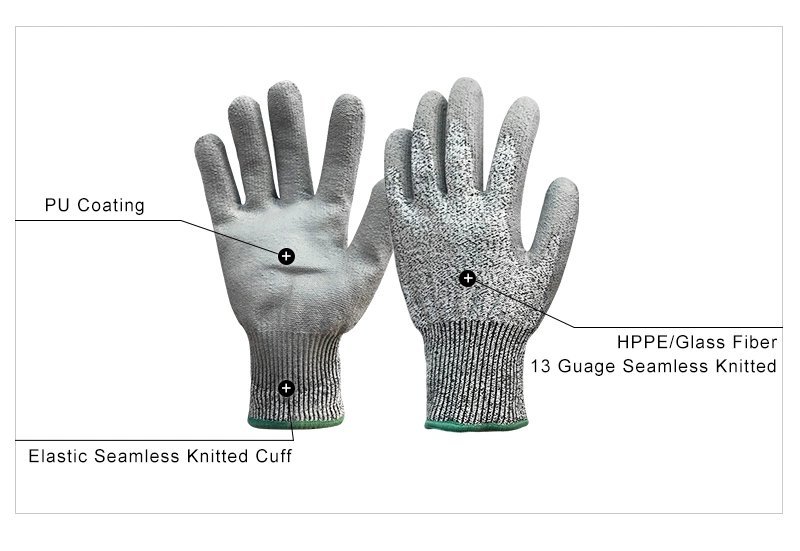 Hand Protective Hppe PU Coated Cutting Proof Work Safety Cut Resistant Working Glove