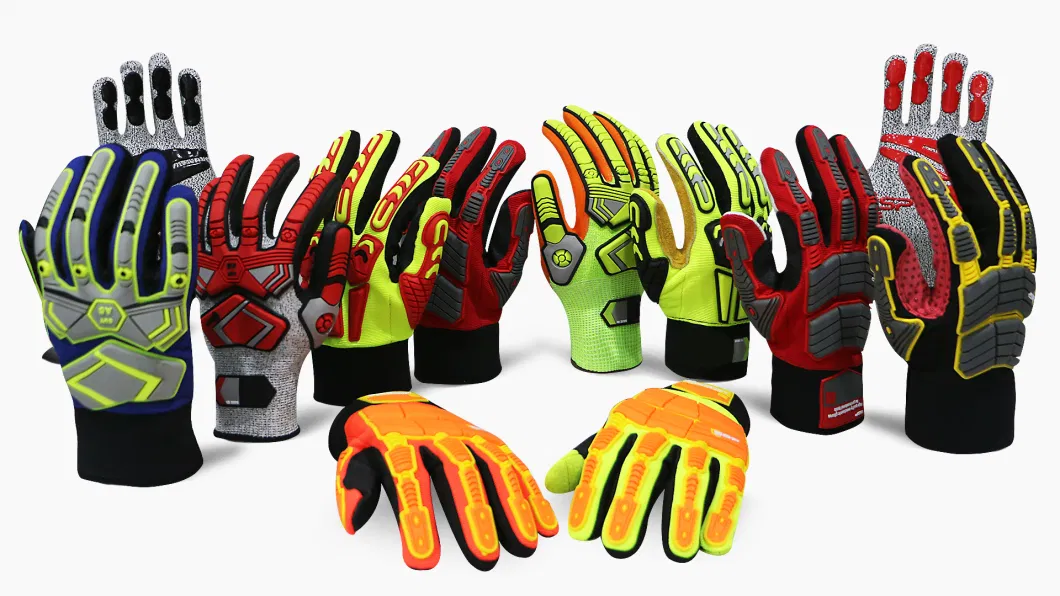 Factoryshop Design TPR Cut Resistant Level 5 Reducing Mechanic Hppe Nitrile Coated Construction Anti Slip Impact Work Gloves with Velcro