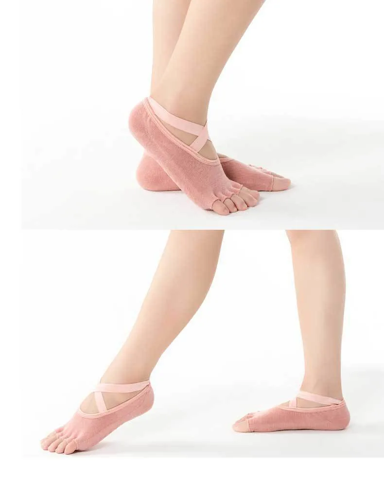 Custom High Quality Soft Cozy Open Toe Nonslip Yoga Socks with PVC Dots