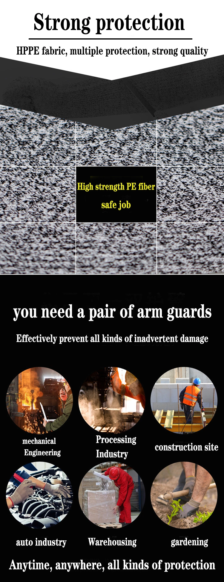 Cut-Resistant Sleeve Arm Guard Hppe Material Grade 5 High Quality