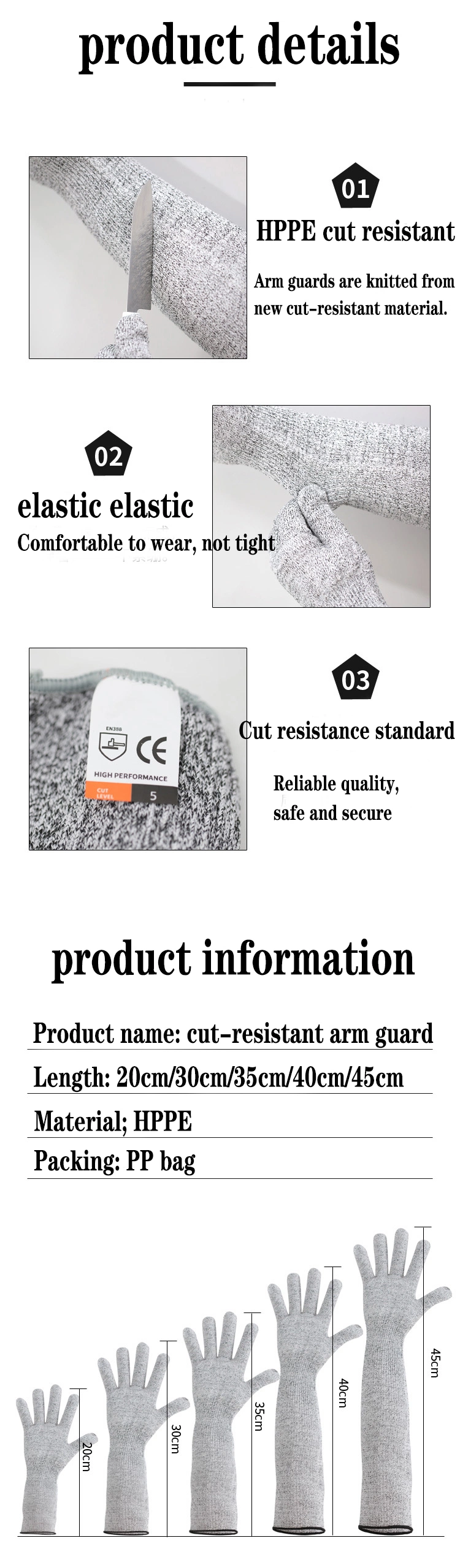 Cut-Resistant Sleeve Arm Guard Hppe Material Grade 5 High Quality